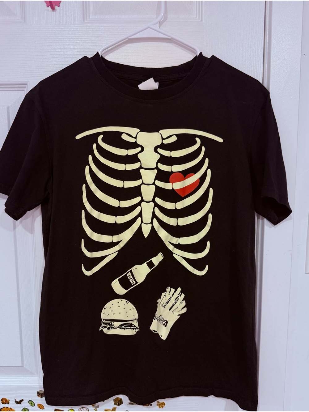 Kids Black Skeleton Ribcage Tee with Red Heart